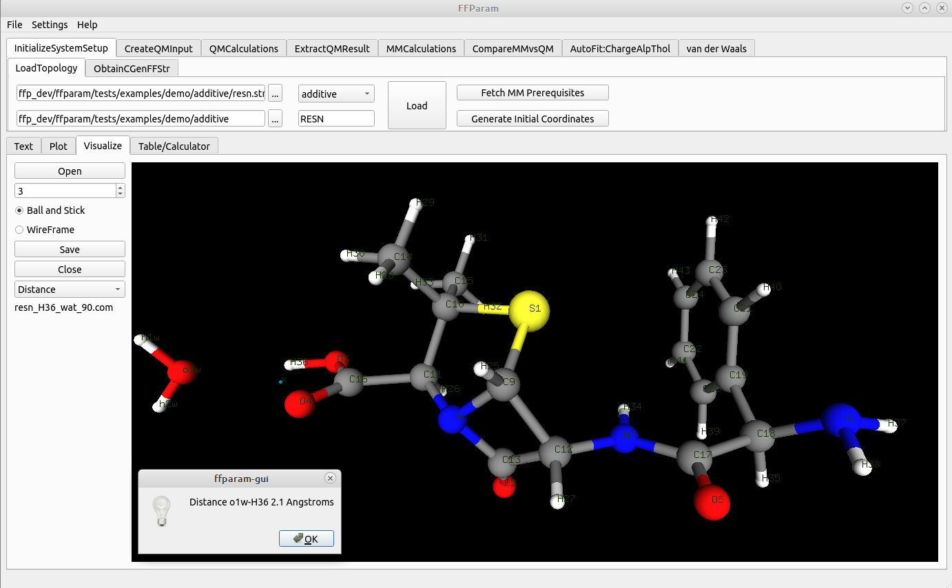 FFParam visualization tab displaying a molecule